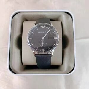 Emporio Armani AR0382 Two-Hand Black Leather Men's Watch